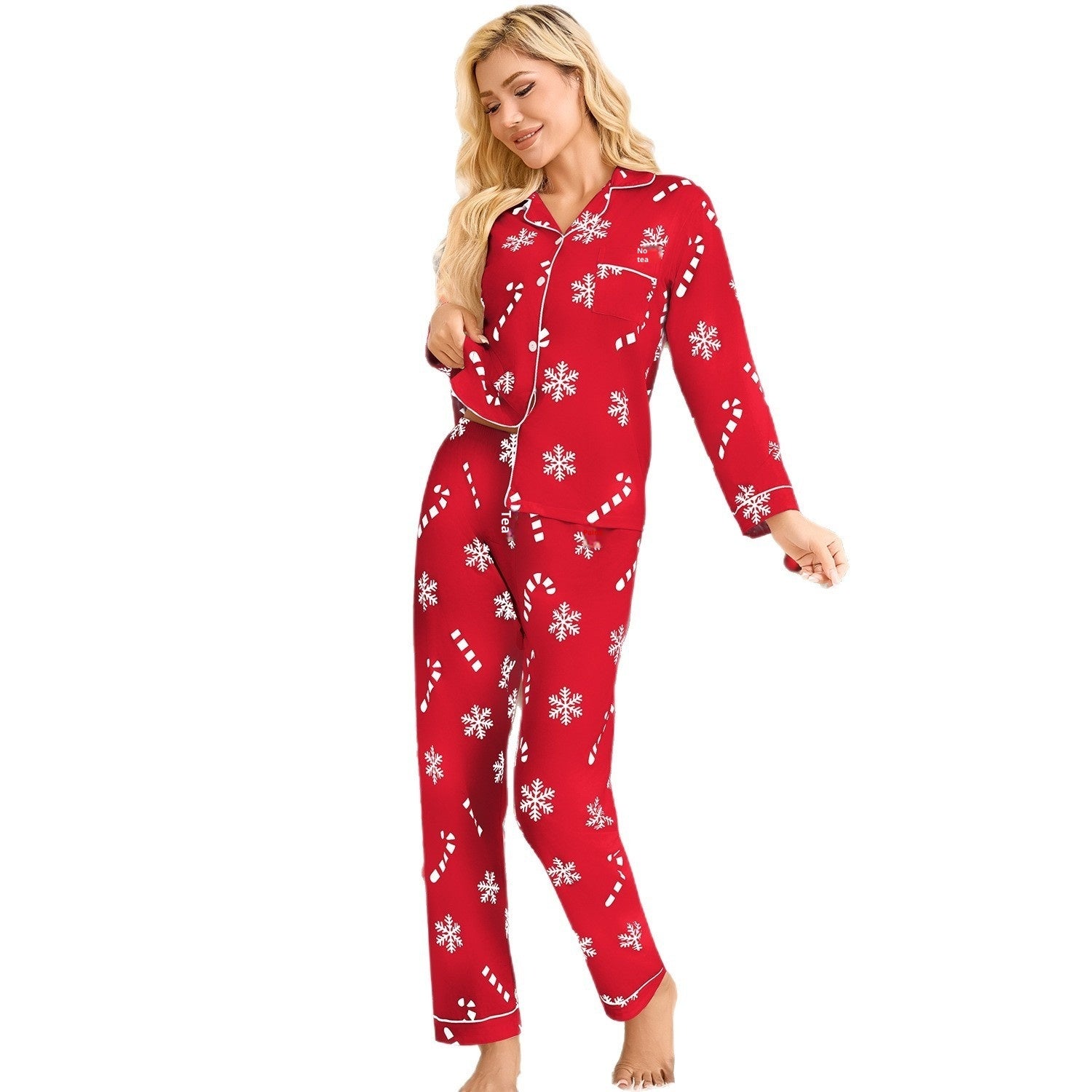 Holiday Pajamas Women's Lapel Cardigan Long Sleeve Pants Suit Women's