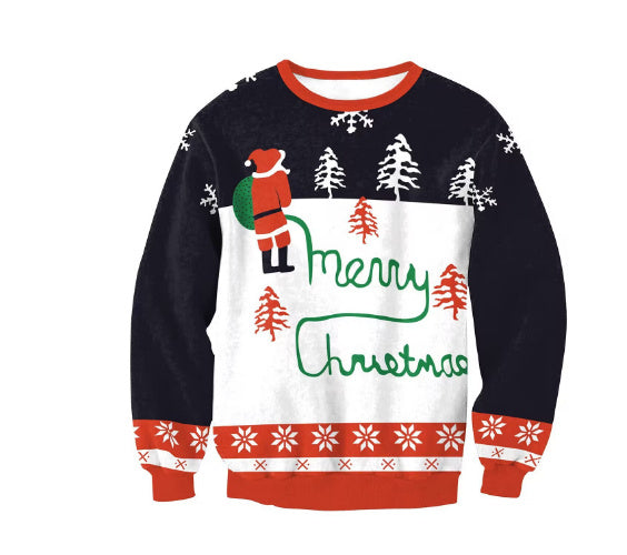 Men And Women Digital Printing Christmas Round Neck Sweater Tops