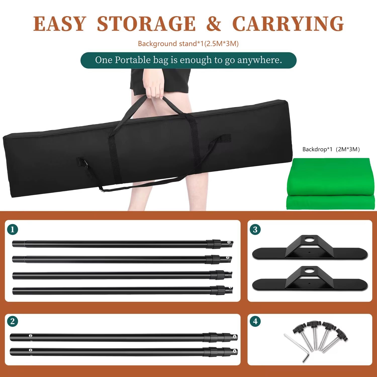 Double-Crossbar Backdrop Background Stand Frame Support System for Photography Photo Studio Video Muslin Green Screen