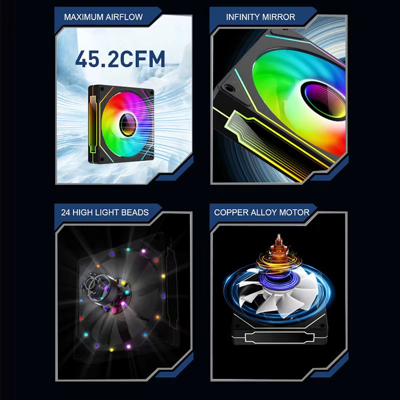 UF-1 PRISM 4 PRO Computer Chassis Fan 12Cm ARGB 4 Pin PWM Quiet Cooling Fan 12V Large Air Volume 45.2CFM/600-1500RPM