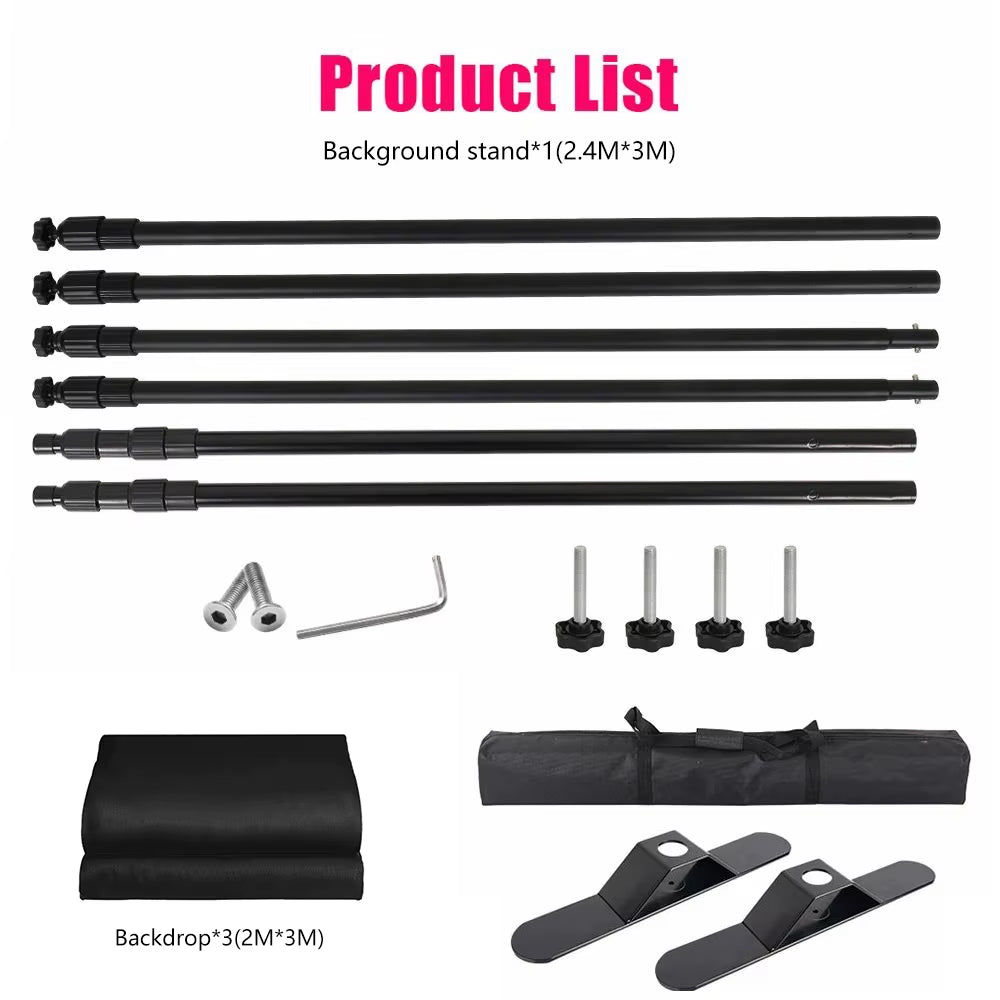 Double-Crossbar Backdrop Background Stand Frame Support System for Photography Photo Studio Video Muslin Green Screen