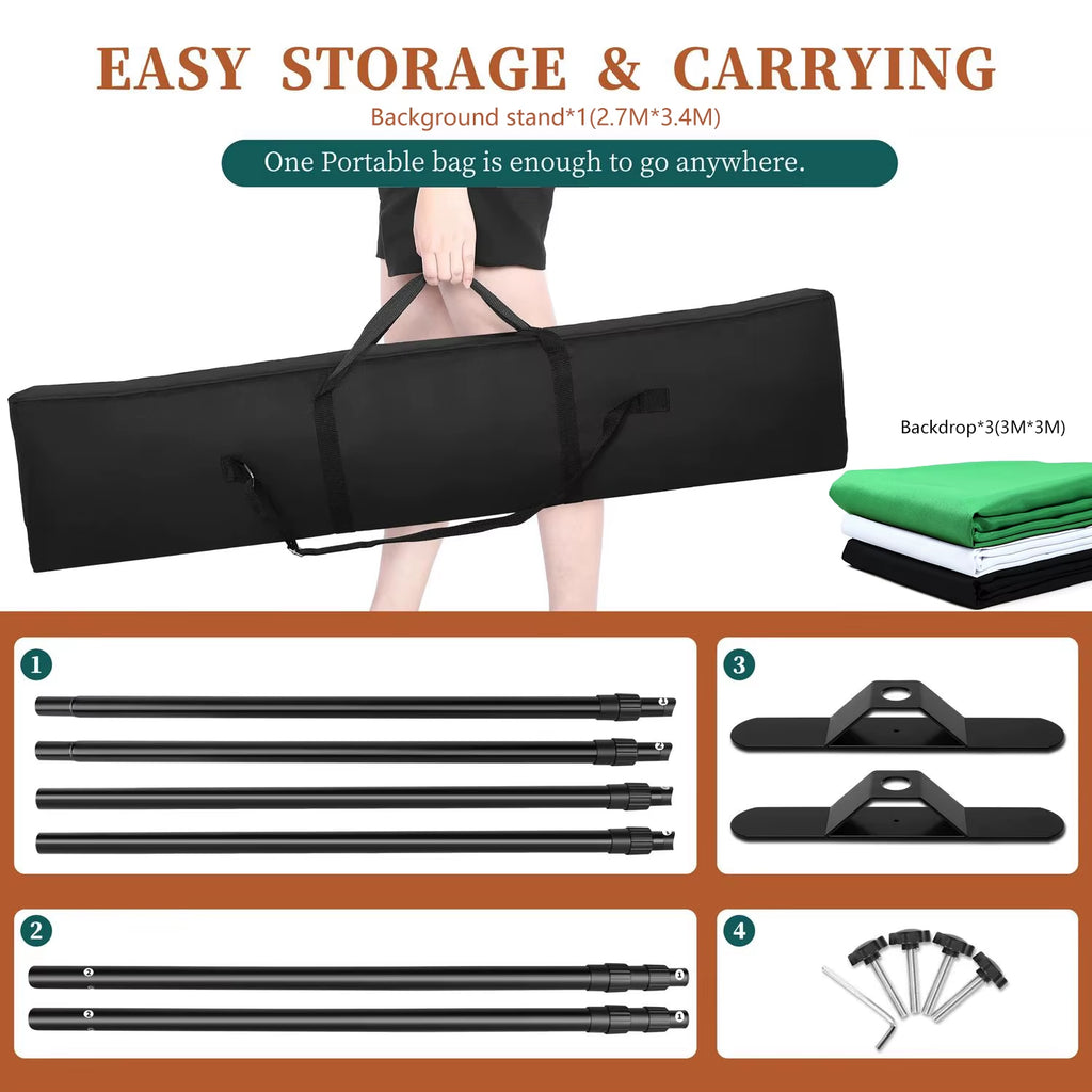 Double-Crossbar Backdrop Background Stand Frame Support System for Photography Photo Studio Video Muslin Green Screen