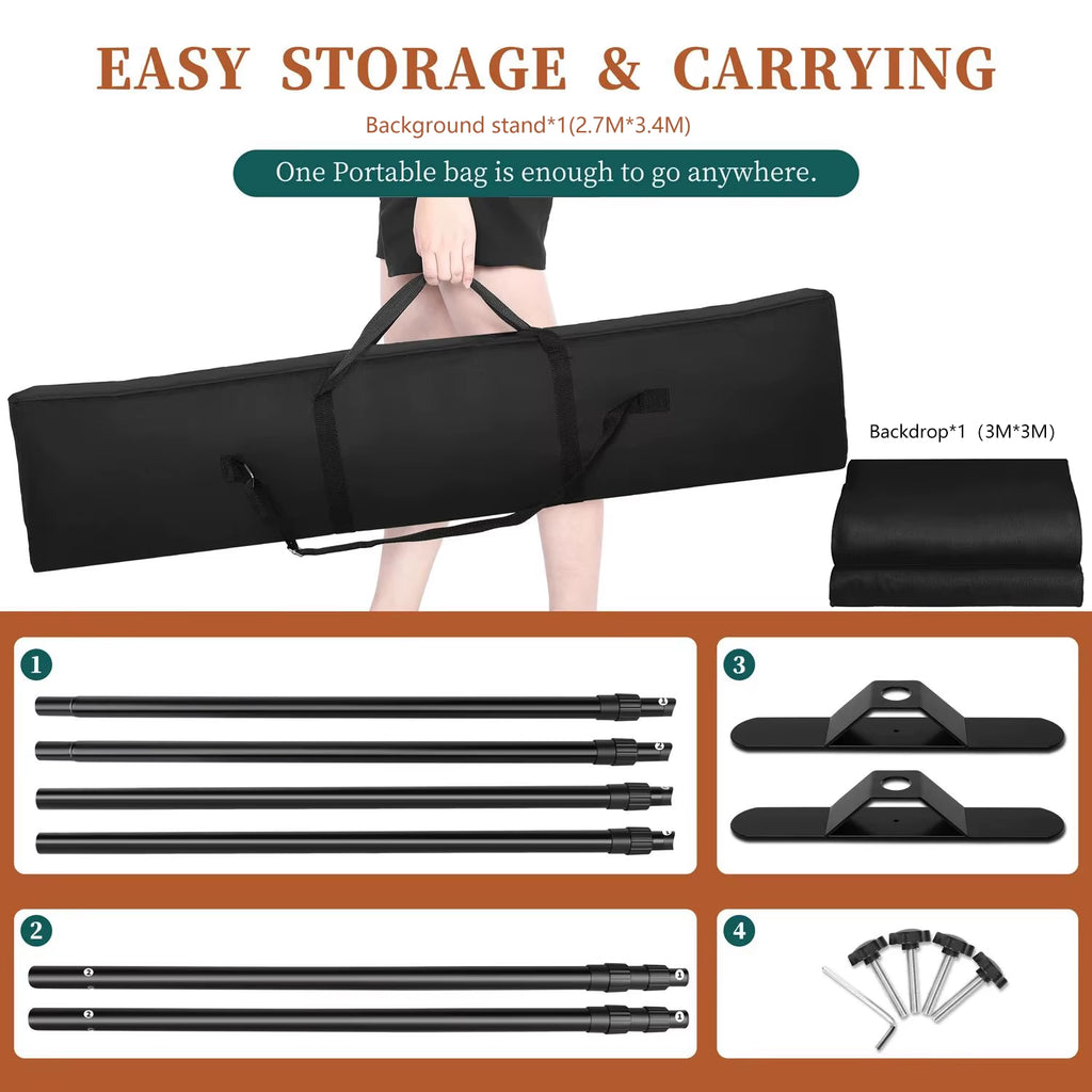 Double-Crossbar Backdrop Background Stand Frame Support System for Photography Photo Studio Video Muslin Green Screen