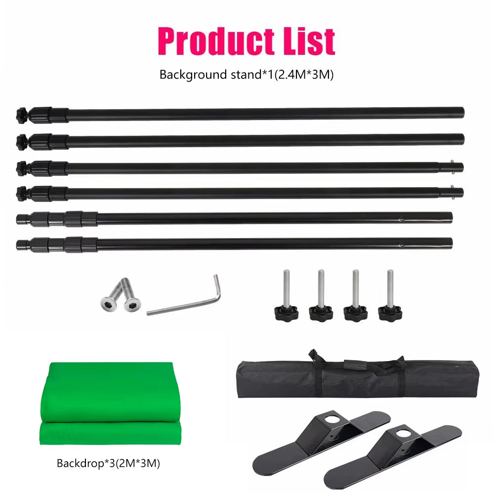 Double-Crossbar Backdrop Background Stand Frame Support System for Photography Photo Studio Video Muslin Green Screen