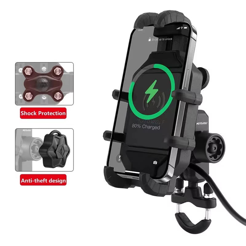 Motorcycle Wireless Charging Phone Holder Cradle 3.0 Quick Charger GPS Moto Support Cellphone Handlebar Mount for 4-7 Inch Phone