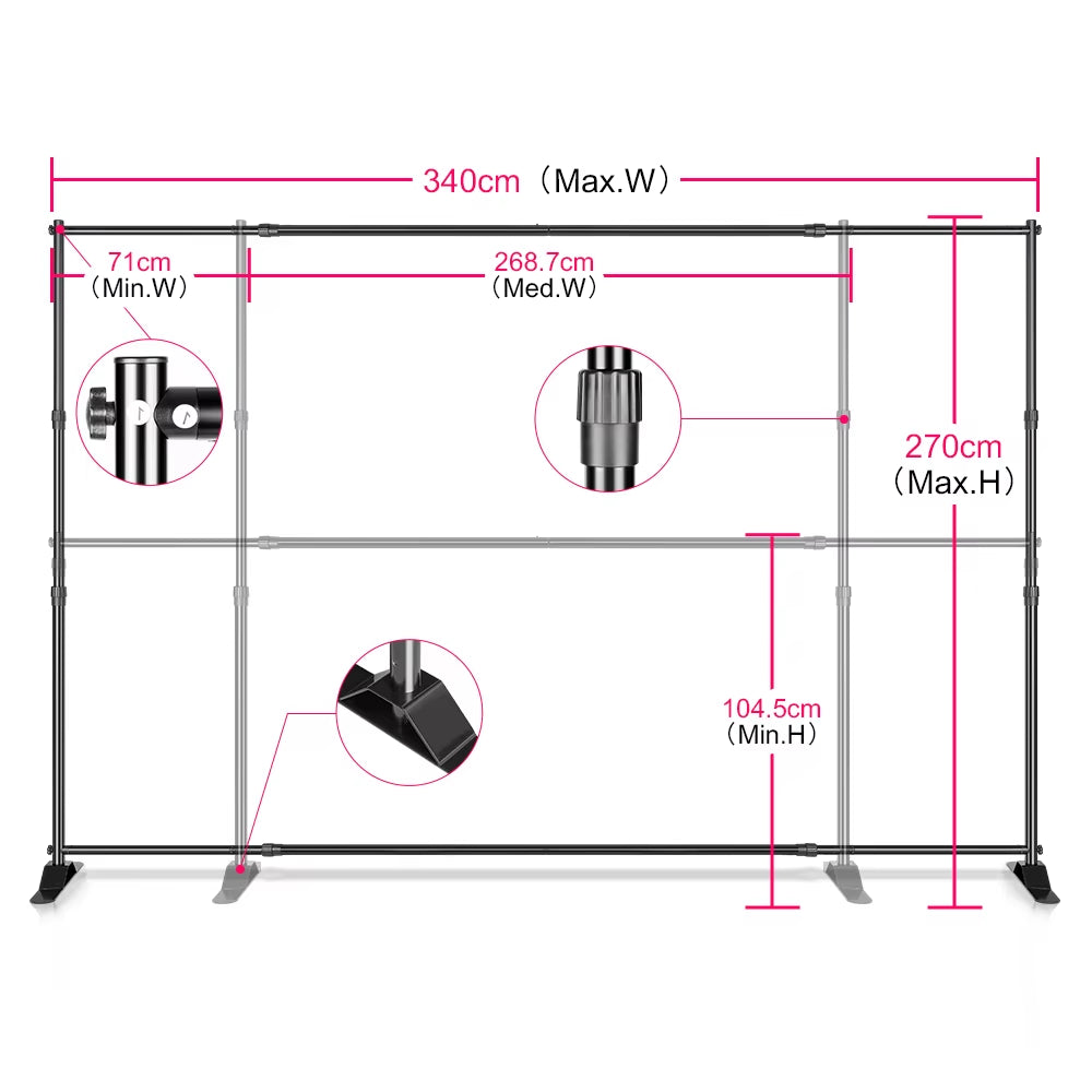 Double-Crossbar Backdrop Background Stand Frame Support System for Photography Photo Studio Video Muslin Green Screen
